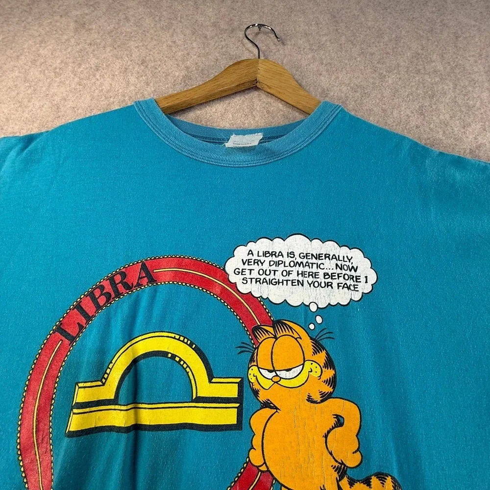 Vintage 1978 Garfield Libra Zodiac Sleep Shirt Applause Teal‎ Blue One Size